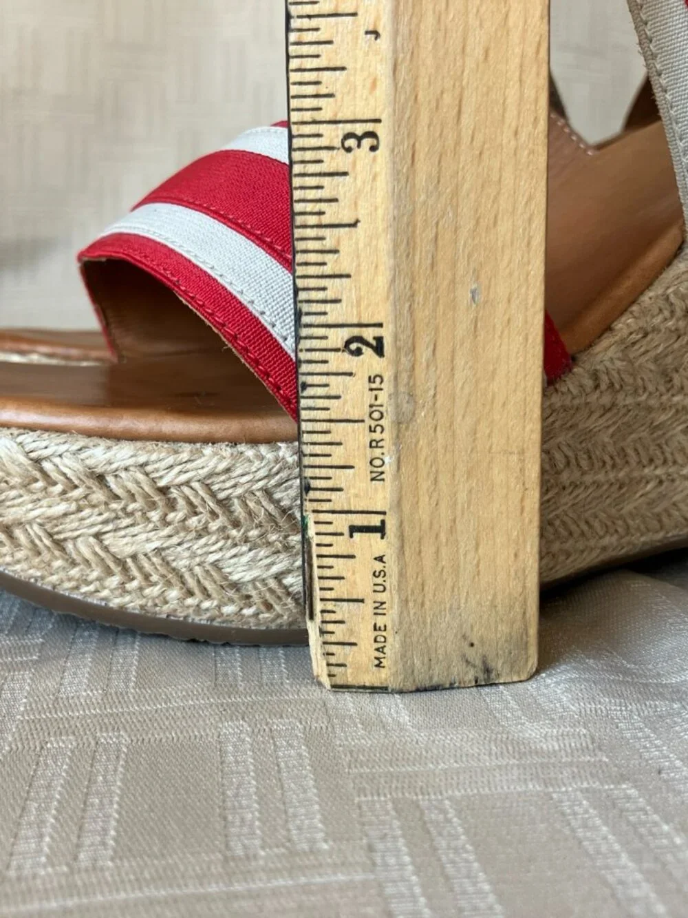 Paul Green Monique Espadrilles Red/White Elastic + Leather Wedge Sandals US 8